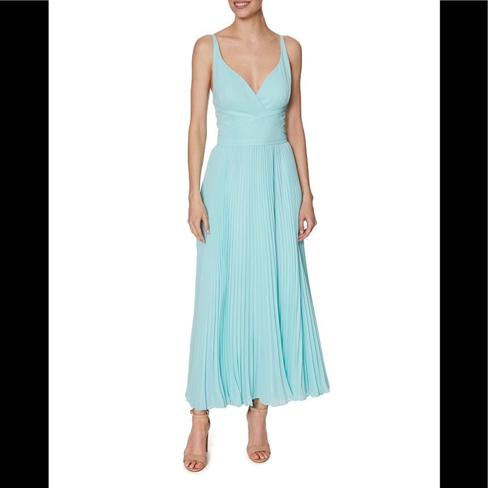 Laundry By Shelli Segal Pleated Chiffon Midi Dress In Mint Size 0